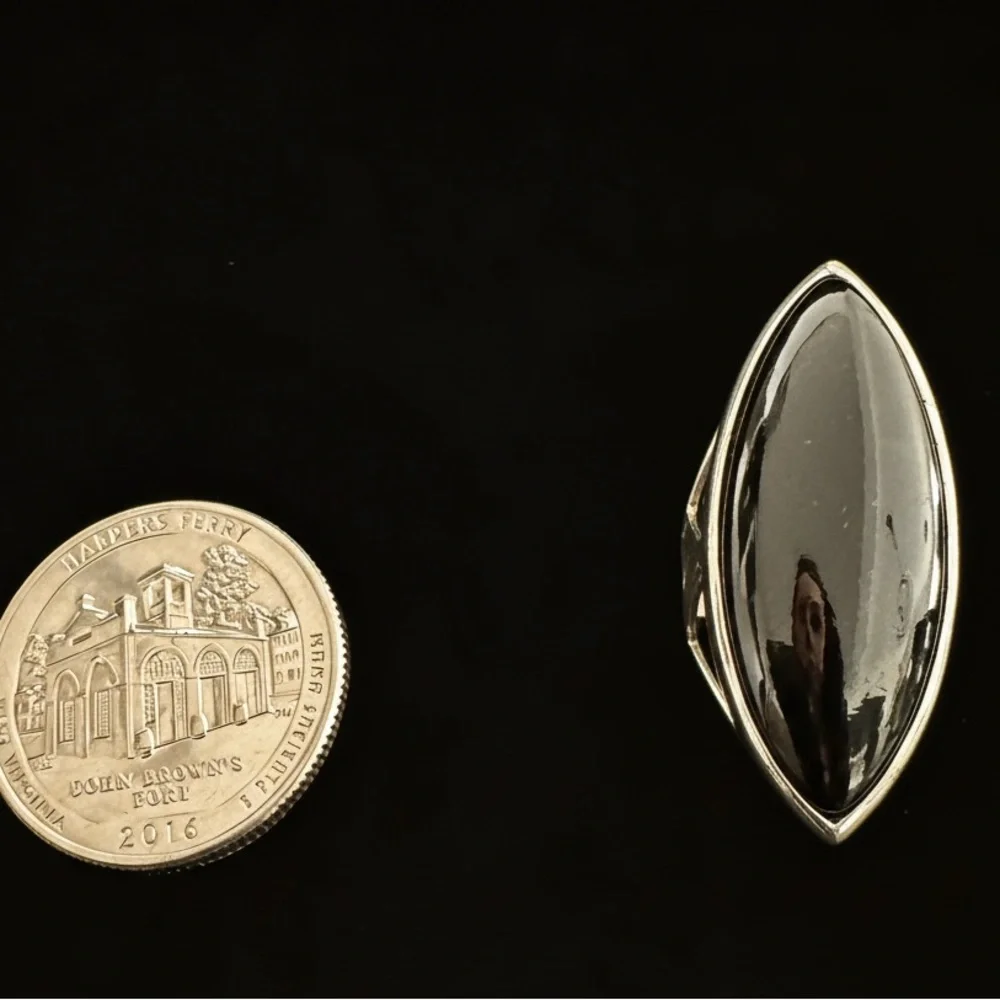 Bold Marquise Black Onyx sterling‎ Silver Ring beautiful workmanship